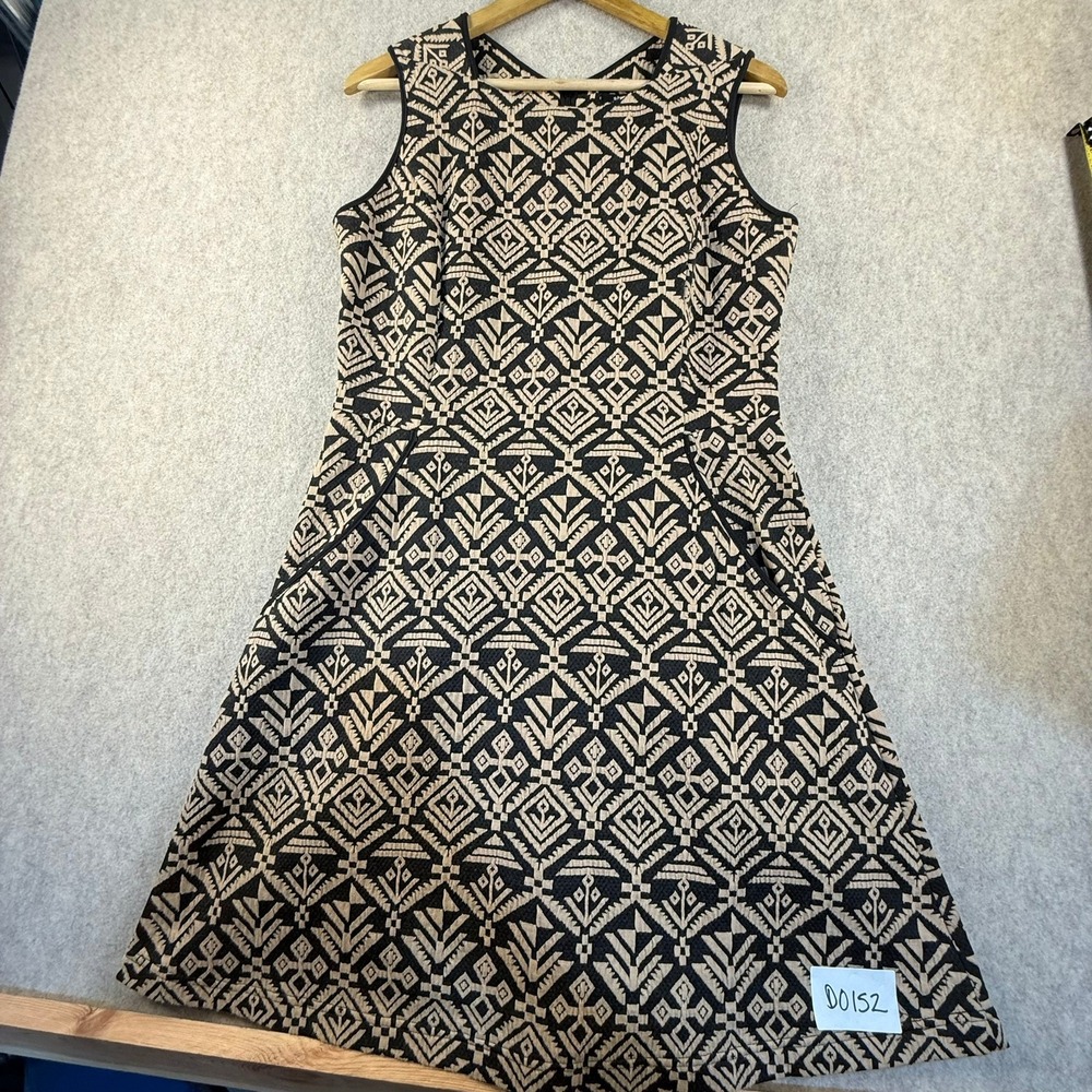 Sharagano Womens Black Tan Geometric Tribal Jacquard Sleeveless A-Line Dress 4